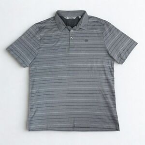 Travis Mathew Polo Shirt Mens L Gray Striped Golf Performance Stretch Casual